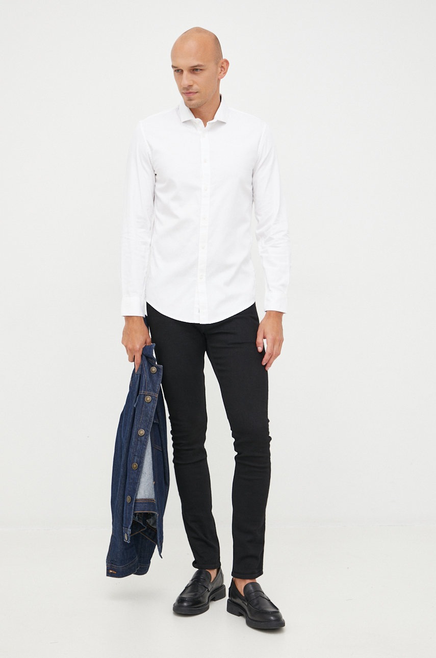 

Хлопковая рубашка Pepe Jeans мужская цвет белый slim итальянский воротник