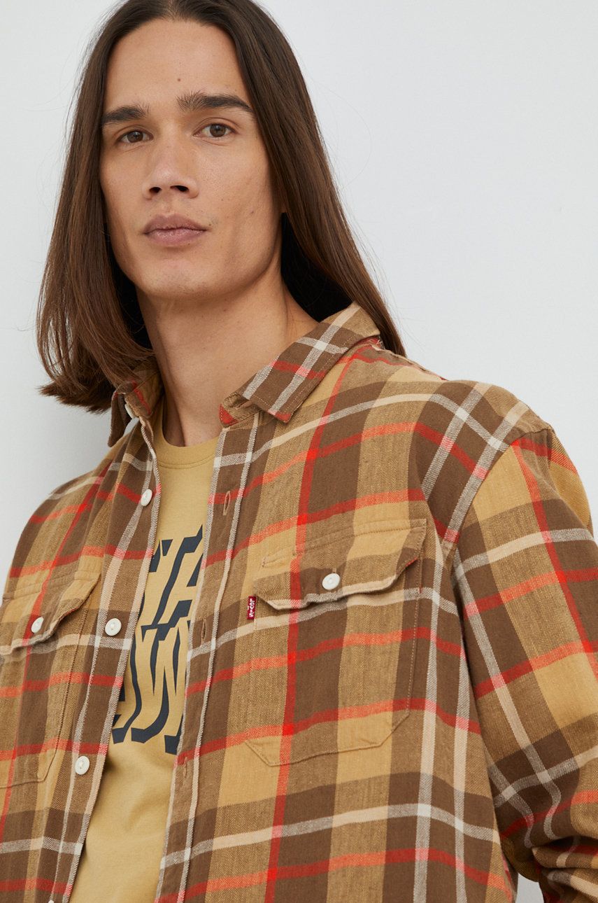 E-shop Košile Levi's pánská, béžová barva, relaxed, s klasickým límcem