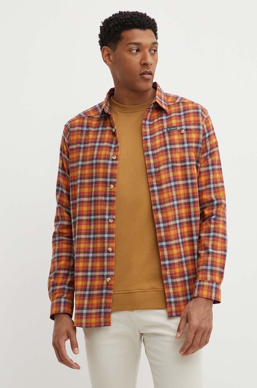 Košile Columbia Cornell Woods Flannel LS pánská, oranžová barva, regular, s klasickým límcem, 161795