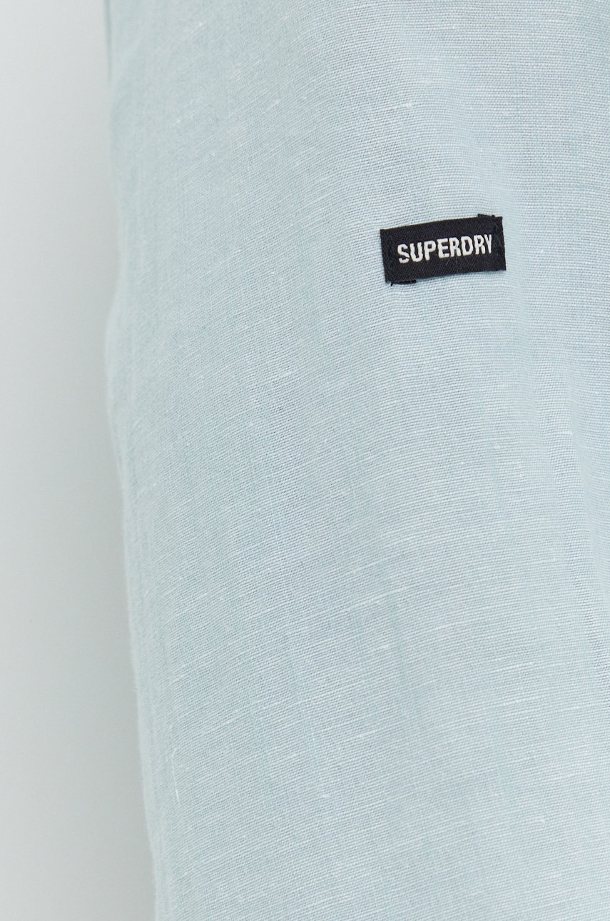

Льняная рубашка Superdry мужская цвет зелёный regular классический воротник