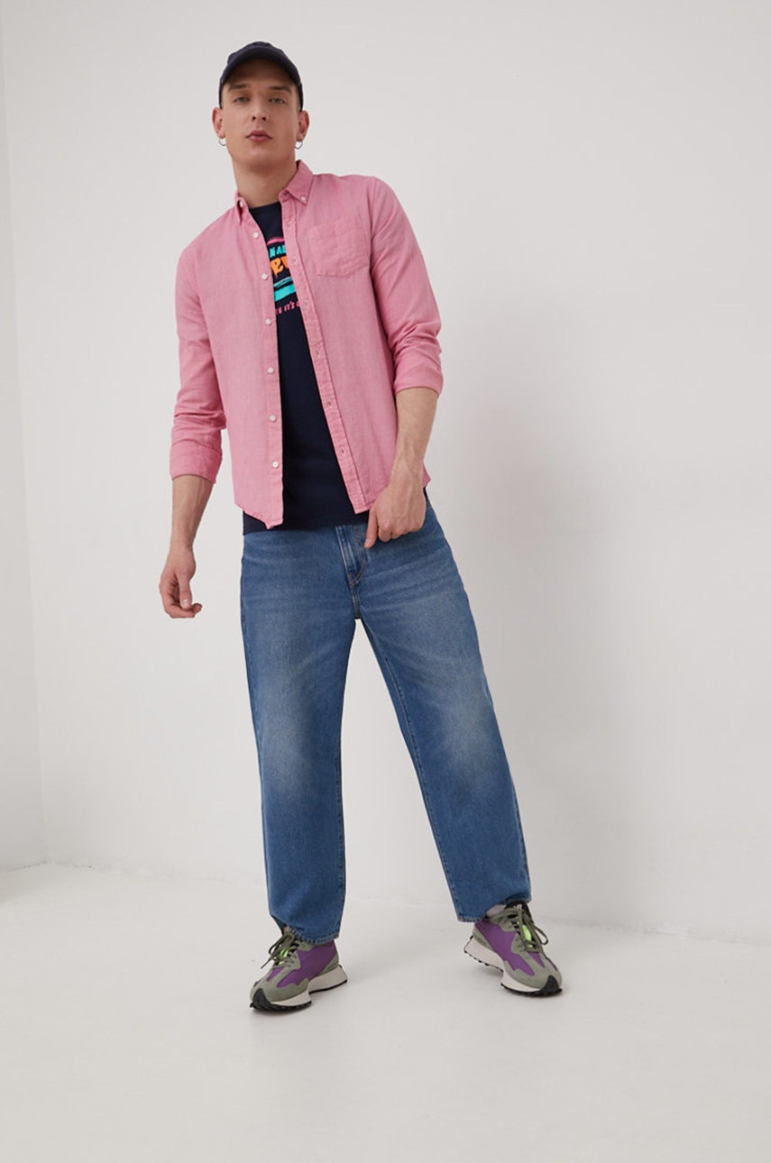 

Бавовняна сорочка Superdry чоловіча колір рожевий regular комір button-down