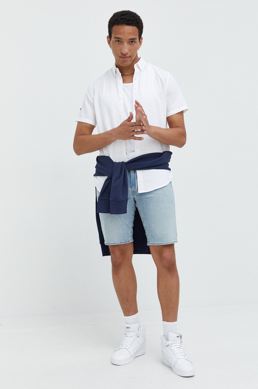 

Сорочка з льону Superdry чоловіча колір білий regular комір button-down