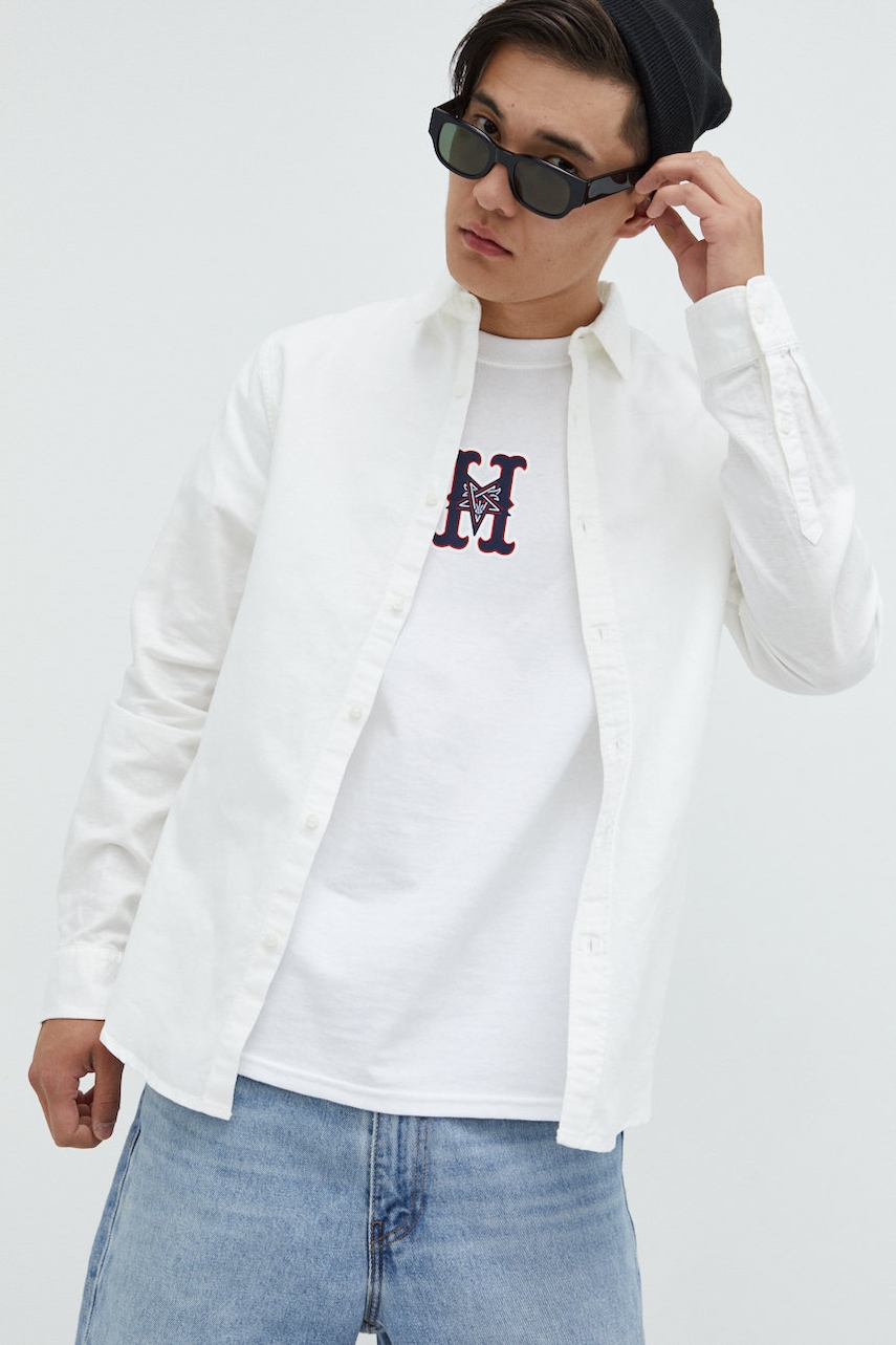 

Льняная рубашка Superdry мужская цвет белый regular классический воротник