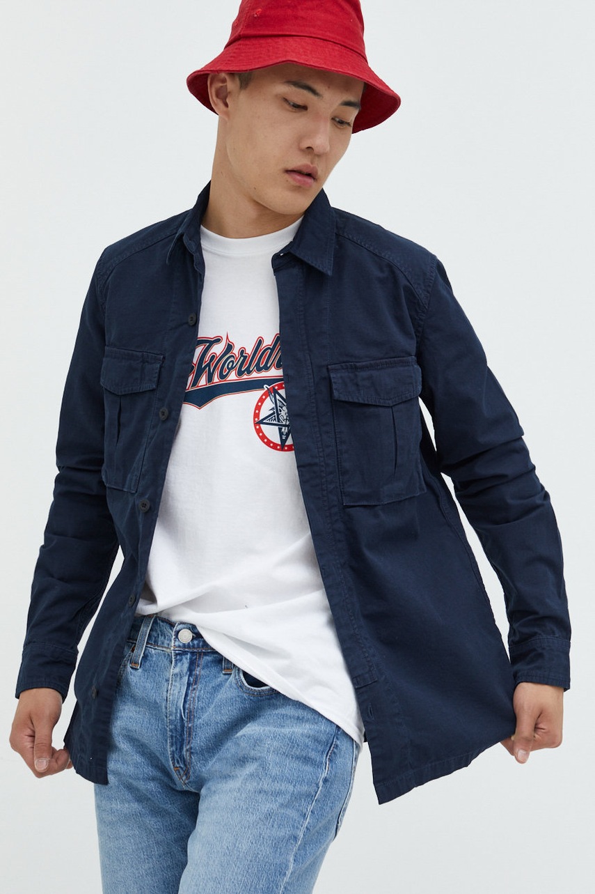 

Памучна риза Superdry мъжка в тъмносиньо със стандартна кройка с класическа яка, Тъмносин