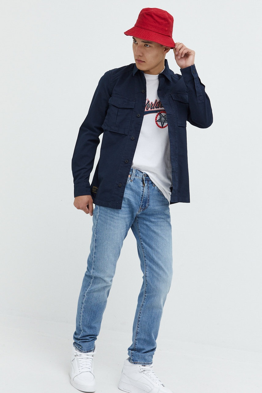 

Бавовняна сорочка Superdry чоловіча колір синій regular класичний комір