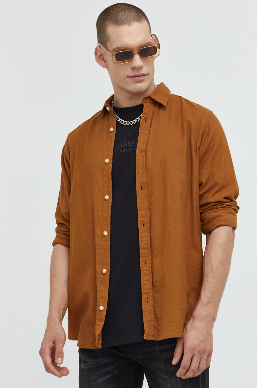 

Хлопковая рубашка Produkt by Jack & Jones мужская цвет коричневый regular классический воротник