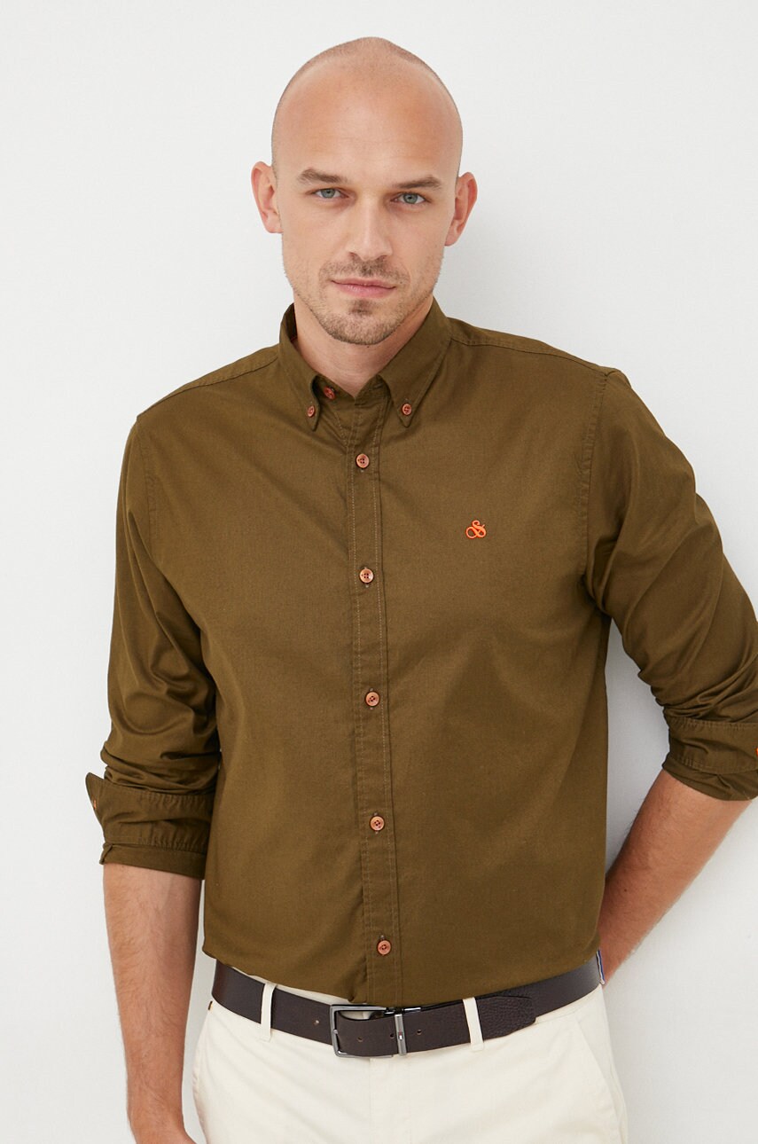 Scotch & soda camasa barbati, culoarea verde, cu guler button-down, regular