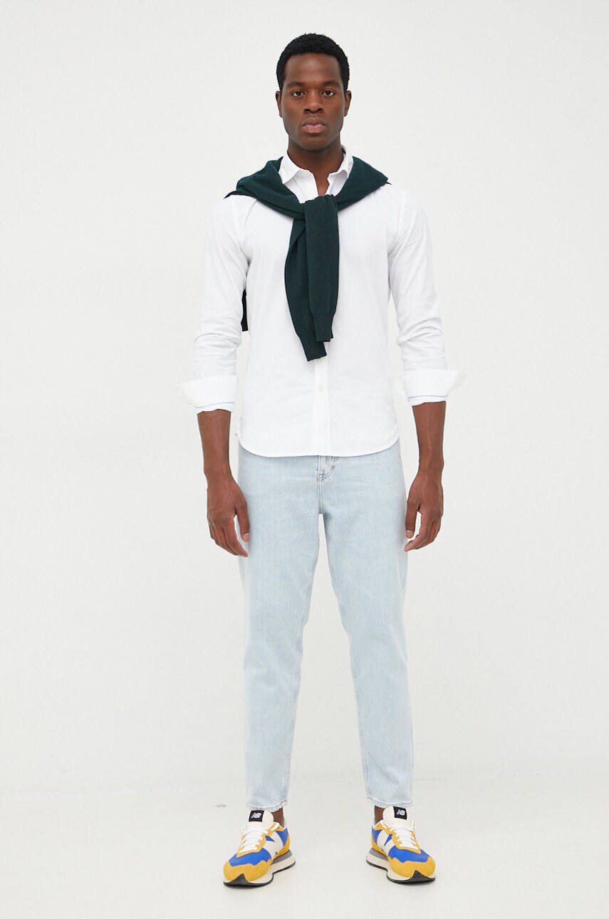

Рубашка Pepe Jeans мужская цвет белый slim классический воротник