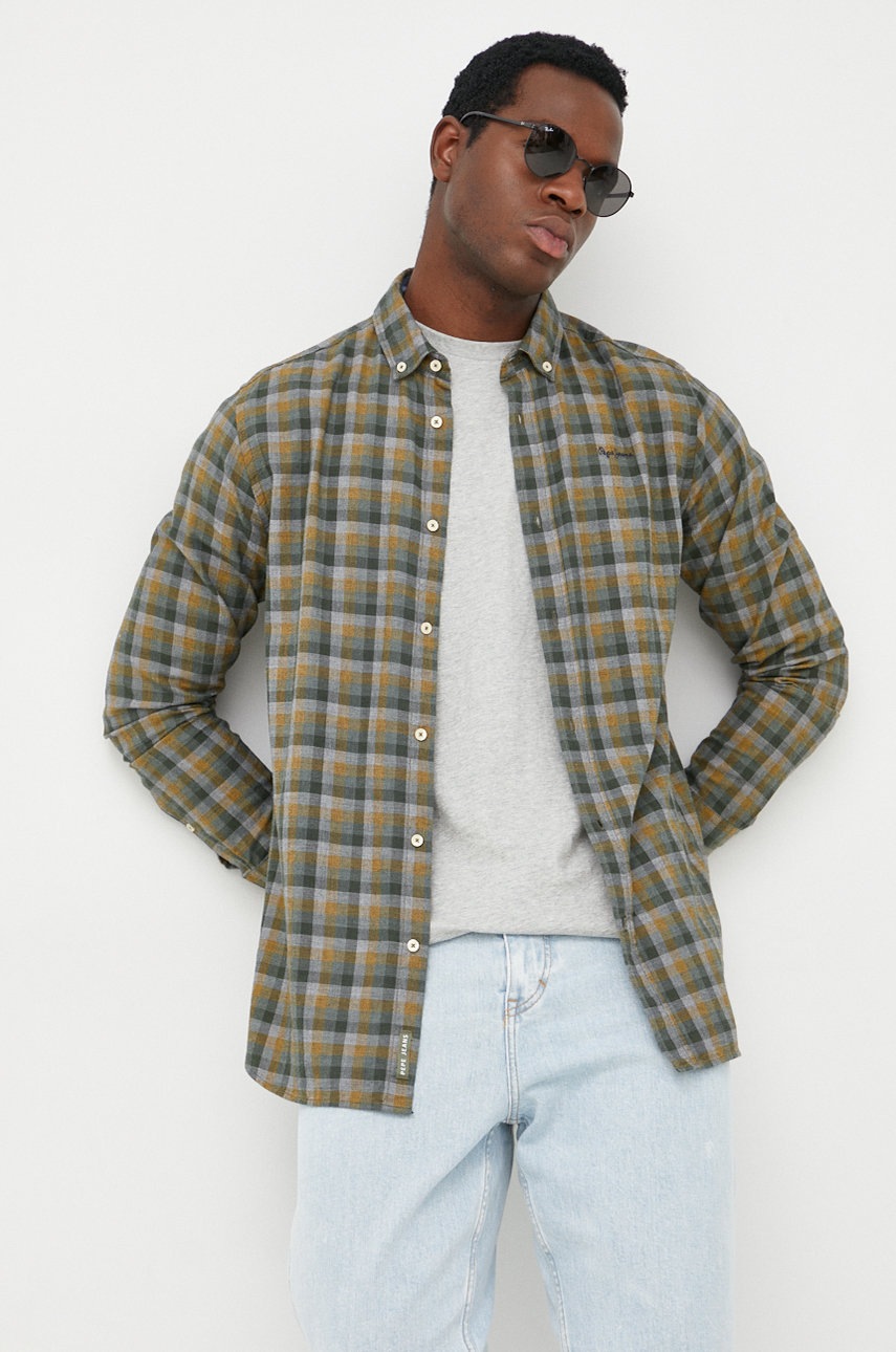 

Бавовняна сорочка Pepe Jeans чоловіча колір зелений regular комір button-down