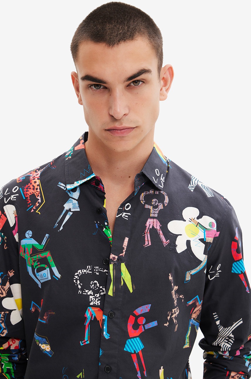 

Бавовняна сорочка Desigual чоловіча колір сірий regular класичний комір