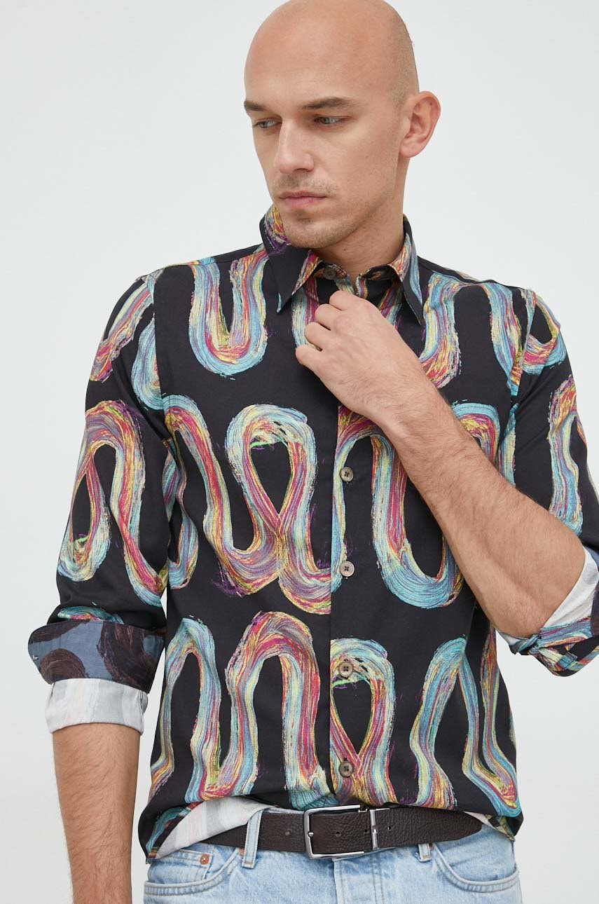 Ps paul smith camasa barbati, culoarea negru, cu guler clasic, slim