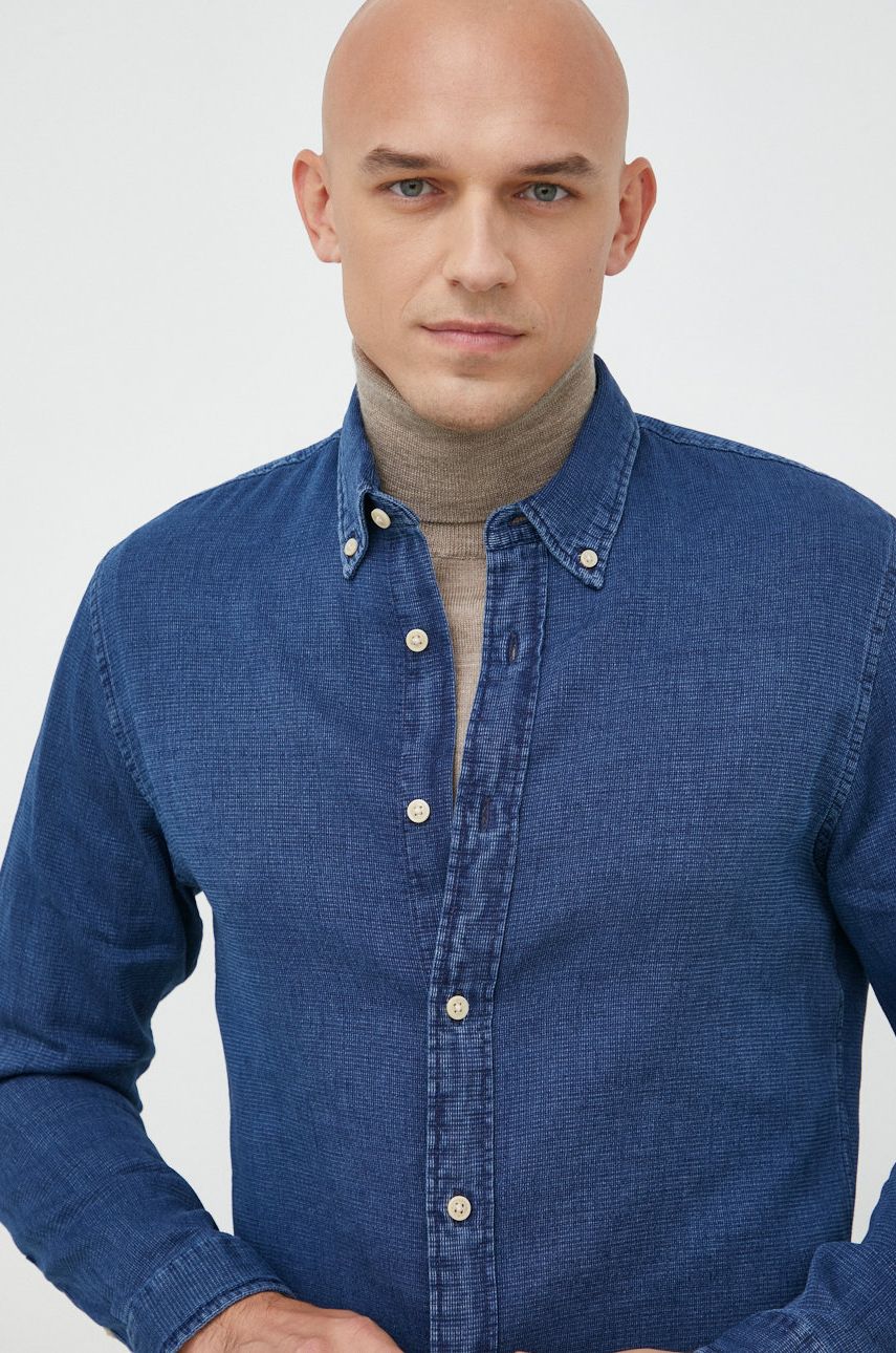 Selected Homme koszula bawełniana męska kolor niebieski regular z kołnierzykiem button-down