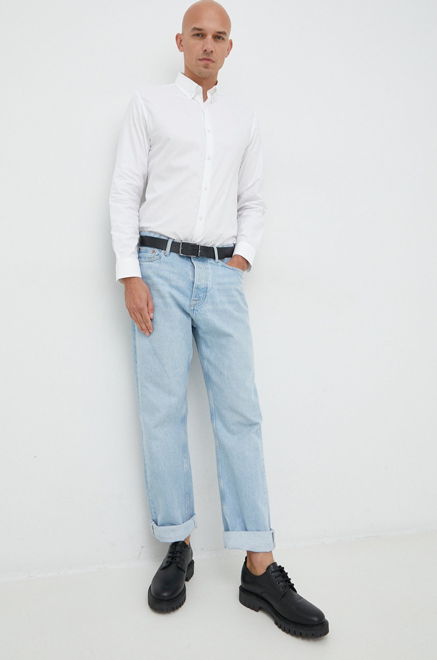

Хлопковая рубашка Selected Homme мужская цвет белый slim воротник button-down