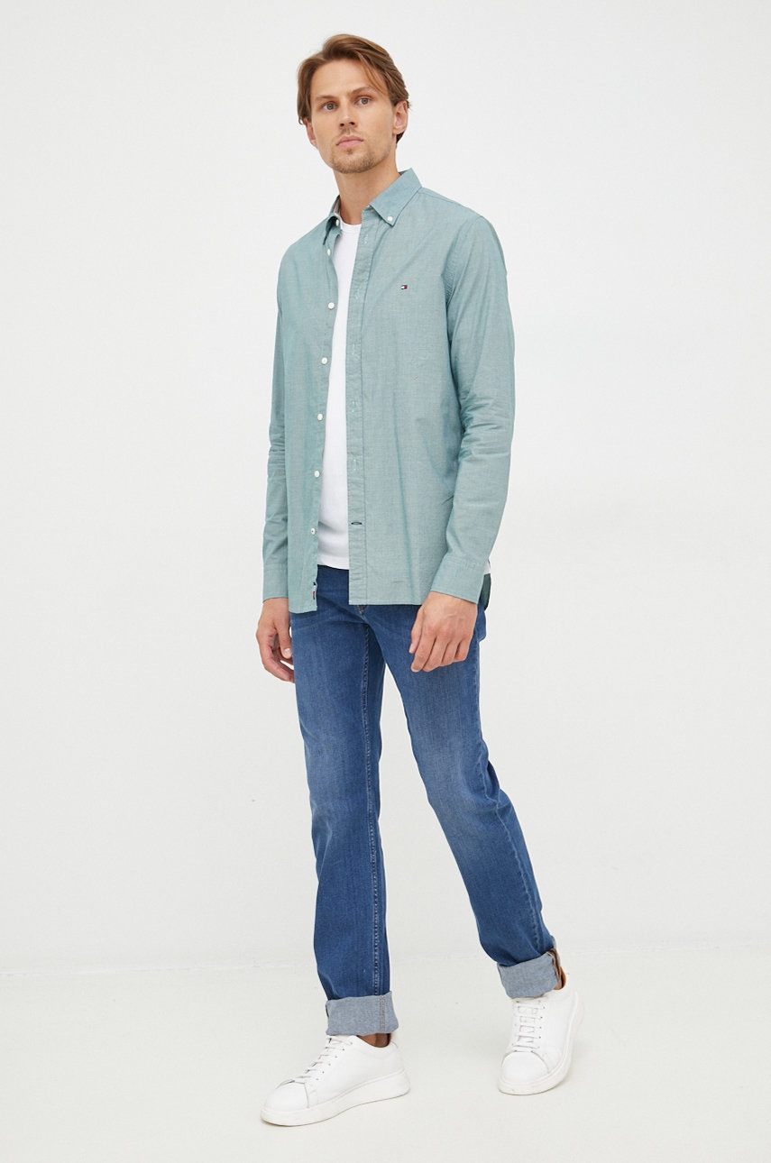 

Бавовняна сорочка Tommy Hilfiger чоловіча колір зелений slim комір button-down