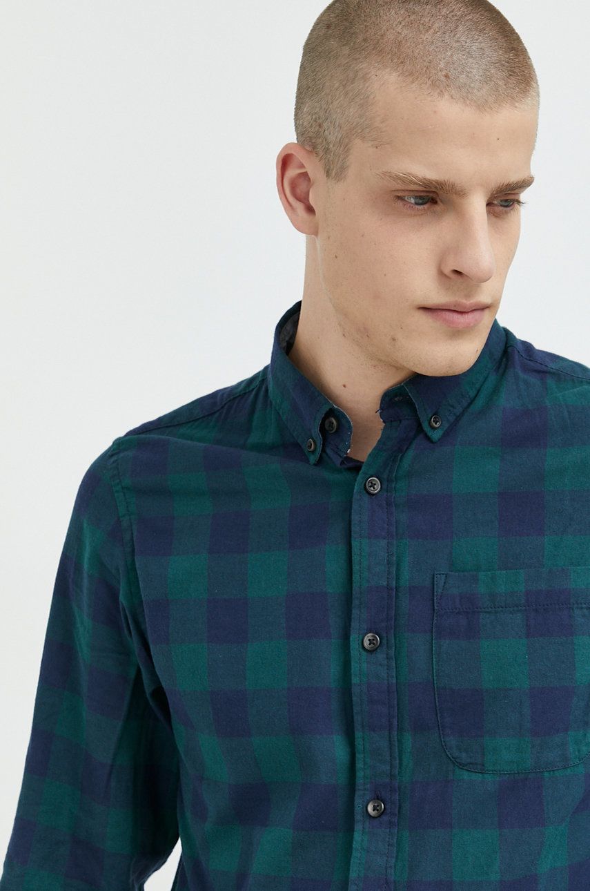 Produkt by Jack & Jones koszula bawełniana męska kolor zielony regular z kołnierzykiem button-down