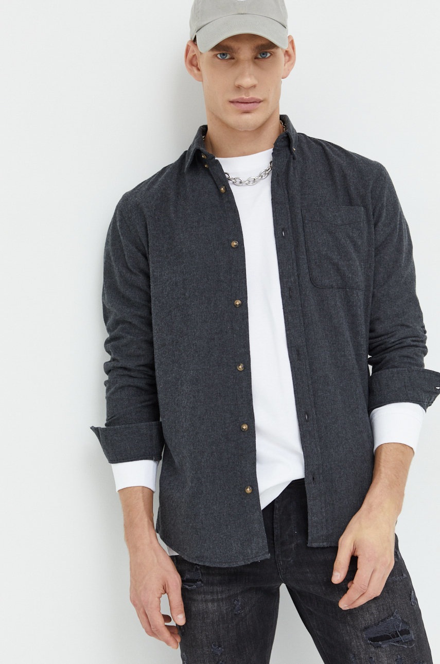 

Риза Produkt by Jack & Jones мъжка в сиво с кройка по тялото с яка с копче, Сив