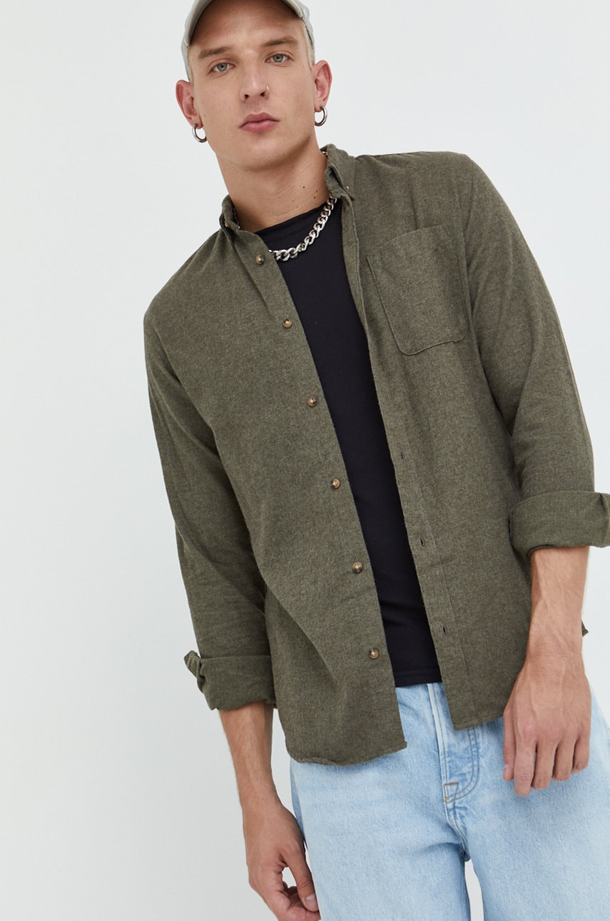 Produkt by jack & jones camasa barbati, culoarea verde, cu guler button-down, regular