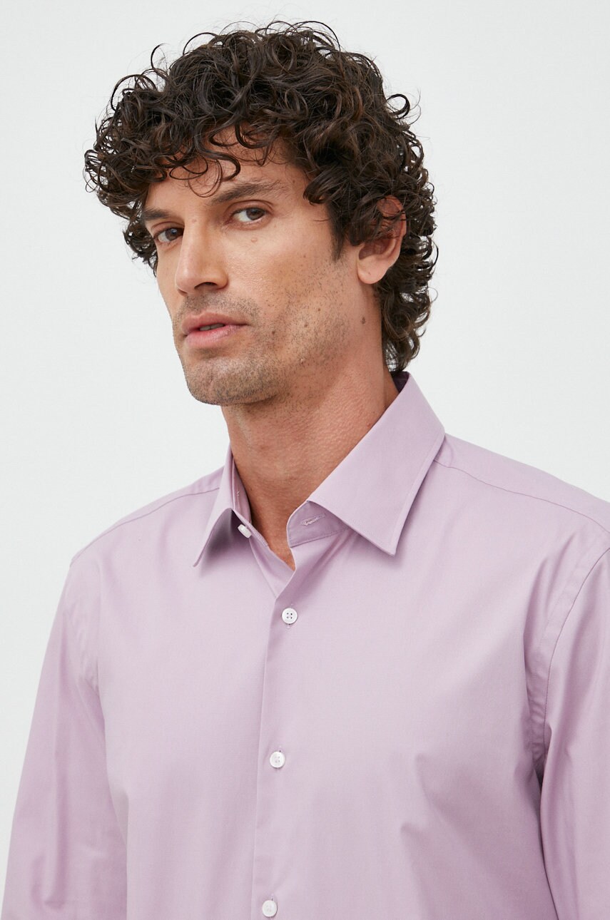 Boss camasa barbati, culoarea violet, cu guler clasic, slim