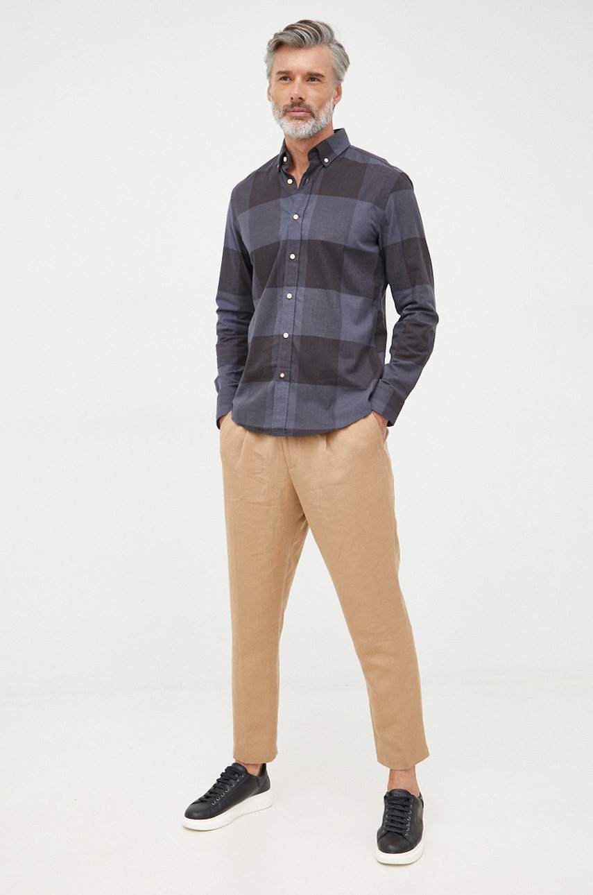 

Сорочка BOSS чоловіча колір синій regular комір button-down