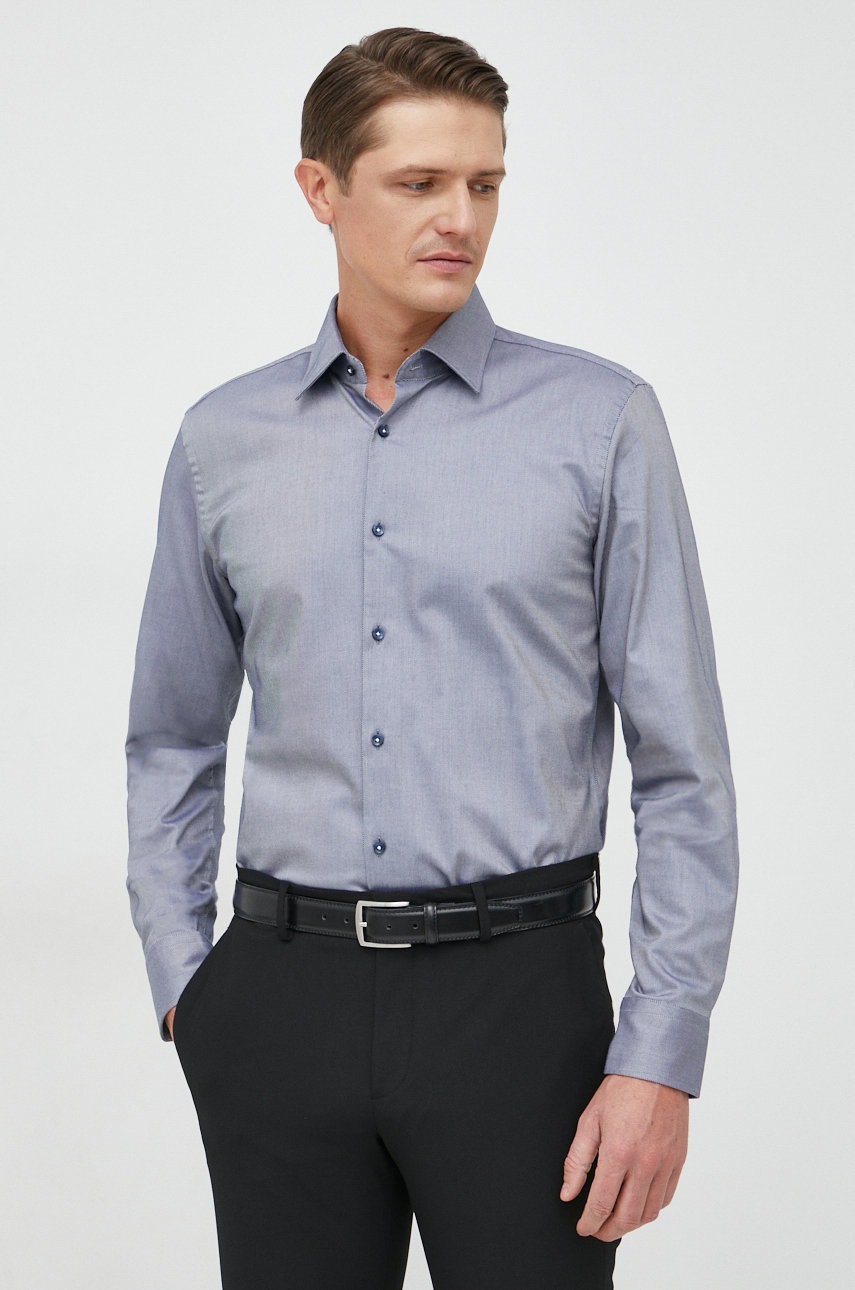 

Рубашка BOSS мужская цвет синий slim классический воротник