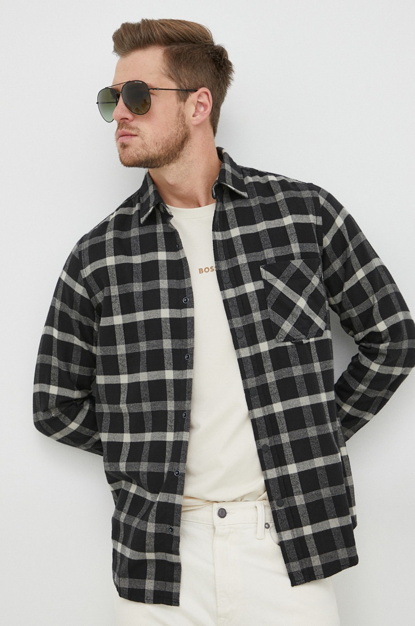 Boss camasa din bumbac boss casual barbati, culoarea negru, cu guler clasic, regular