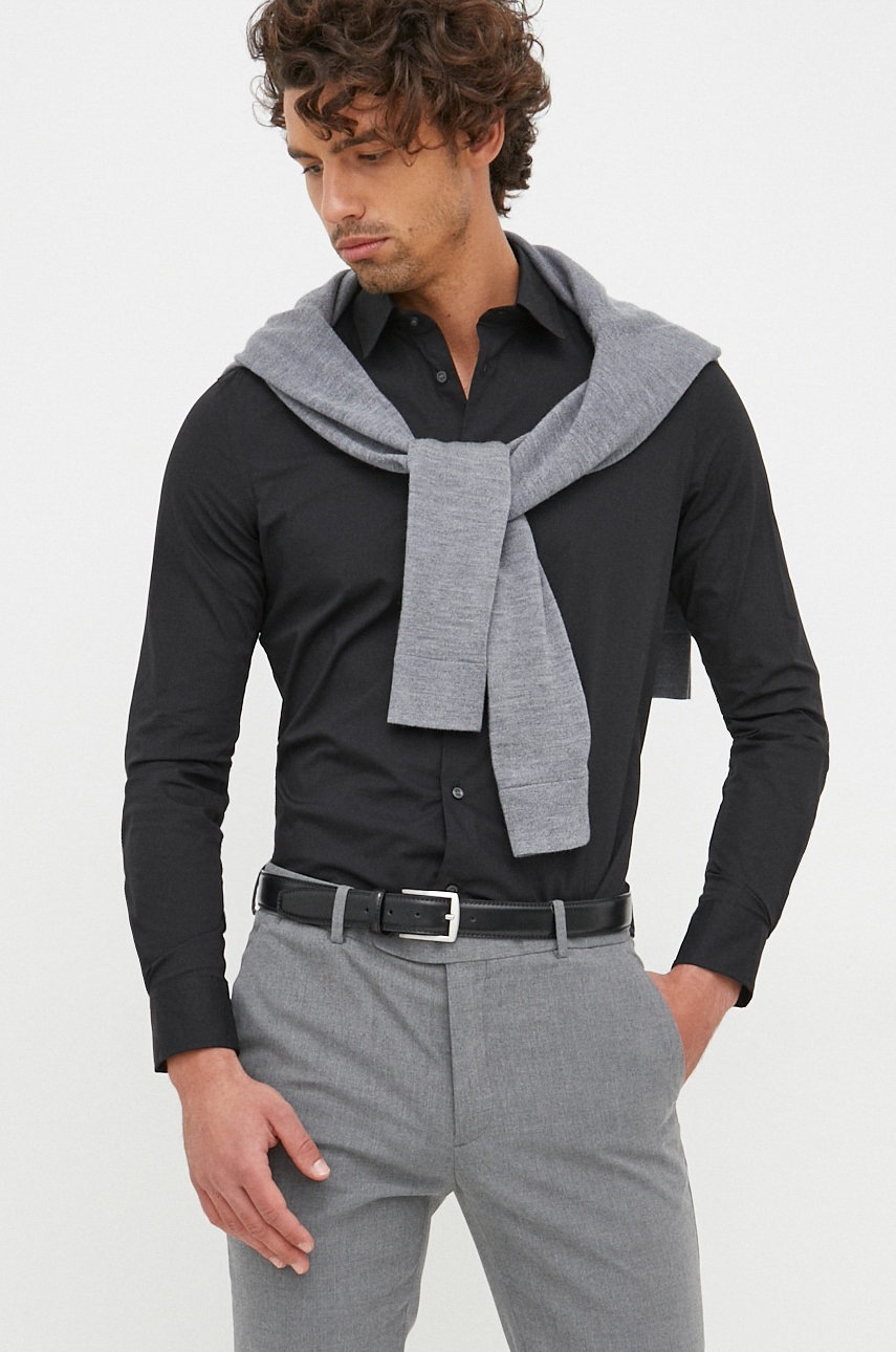 Πουκάμισο Sisley χρώμα: μαύρο, φωτογραφία