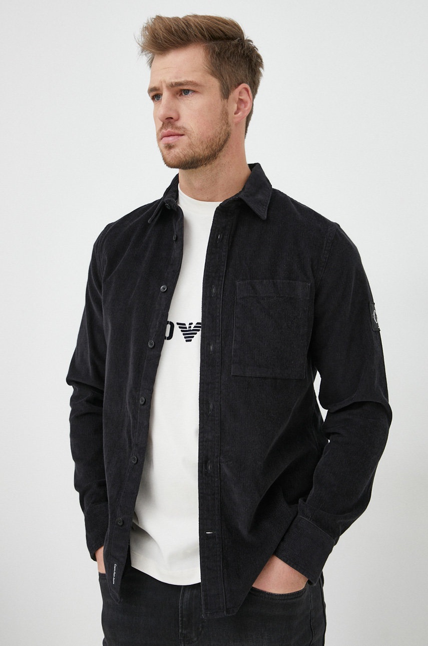 

Джинсова риза Calvin Klein Jeans мъжка в черно със стандартна кройка с класическа яка, Черен