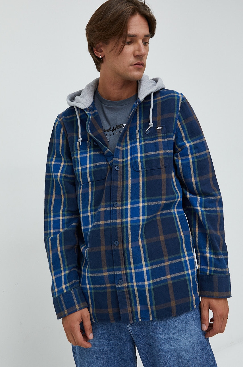 Vans camasa din bumbac barbati, culoarea albastru marin, regular