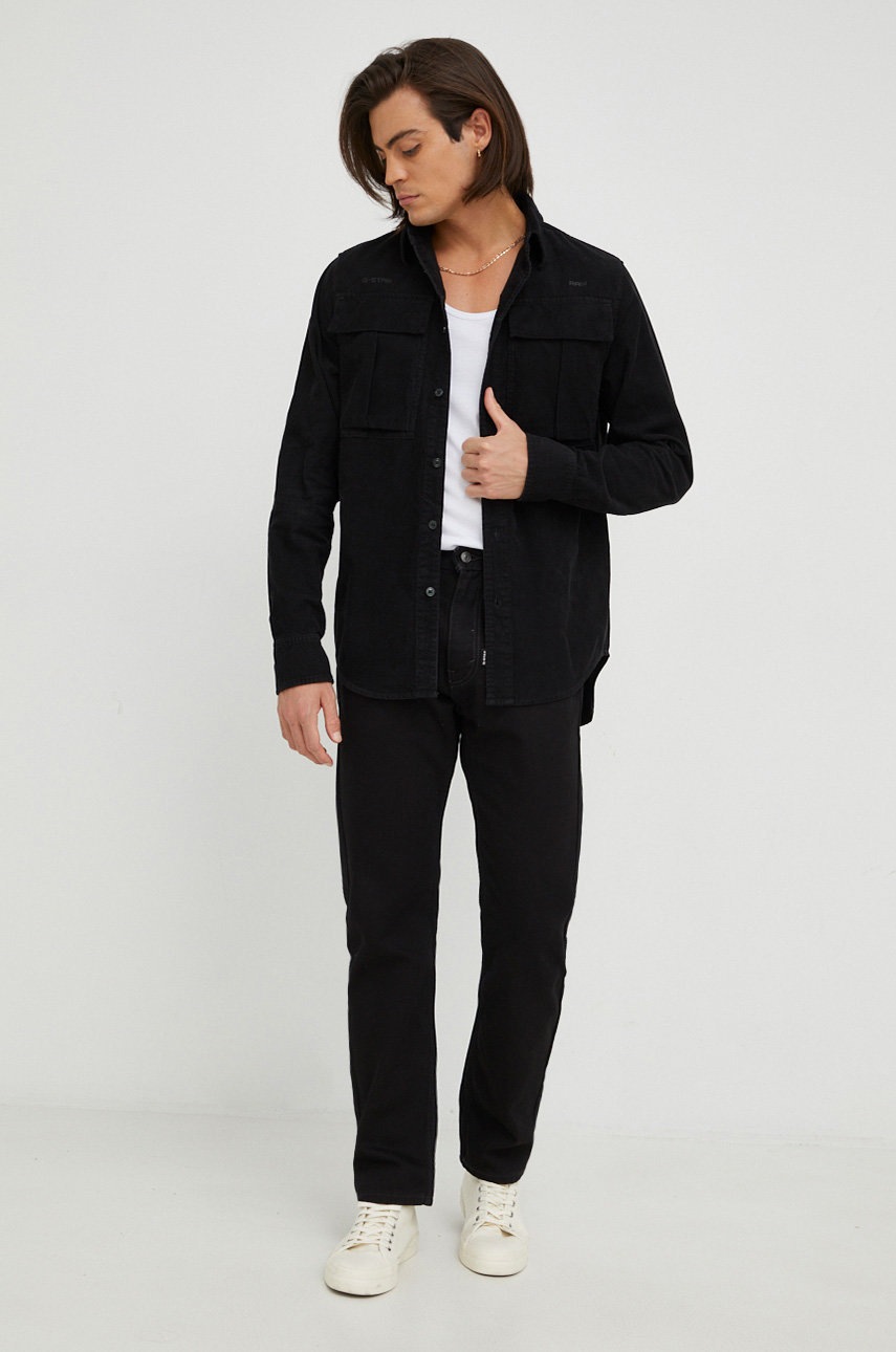 

Хлопковая рубашка G-Star Raw мужская цвет чёрный regular классический воротник