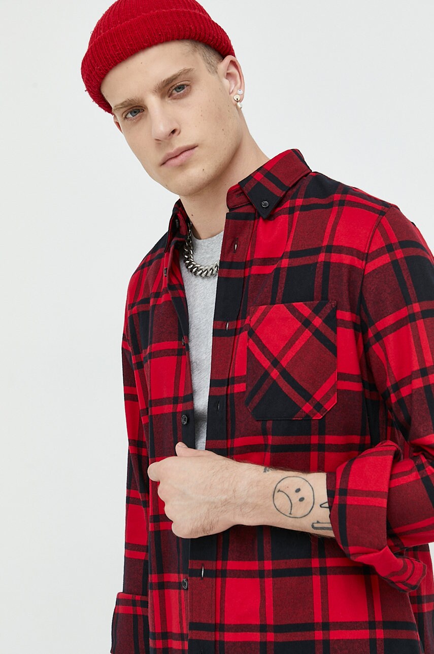 Hugo camasa din bumbac barbati, culoarea rosu, cu guler button-down, regular