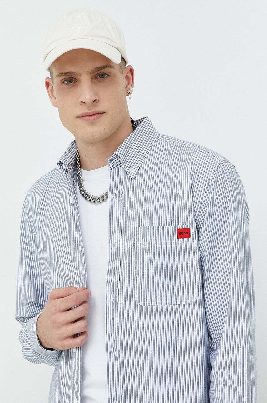Hugo camasa din bumbac barbati, culoarea albastru marin, cu guler button-down, regular