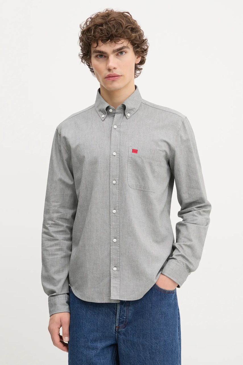HUGO cămașă din bumbac culoarea negru, cu guler button-down, slim, 50479302