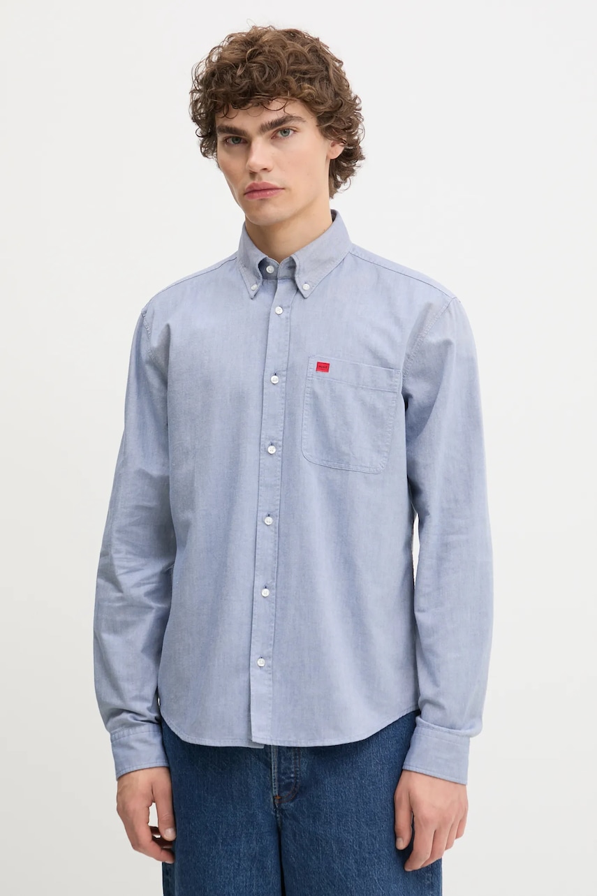 HUGO cămașă din bumbac culoarea negru, cu guler button-down, slim, 50479302