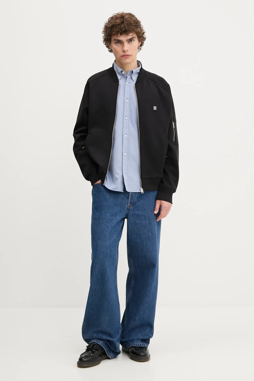 Хлопковая рубашка HUGO цвет чёрный slim воротник button-down 50479302