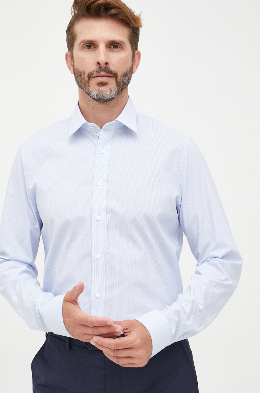 Košile Michael Kors pánská, slim, s klasickým límcem - modrá -  98% Bavlna