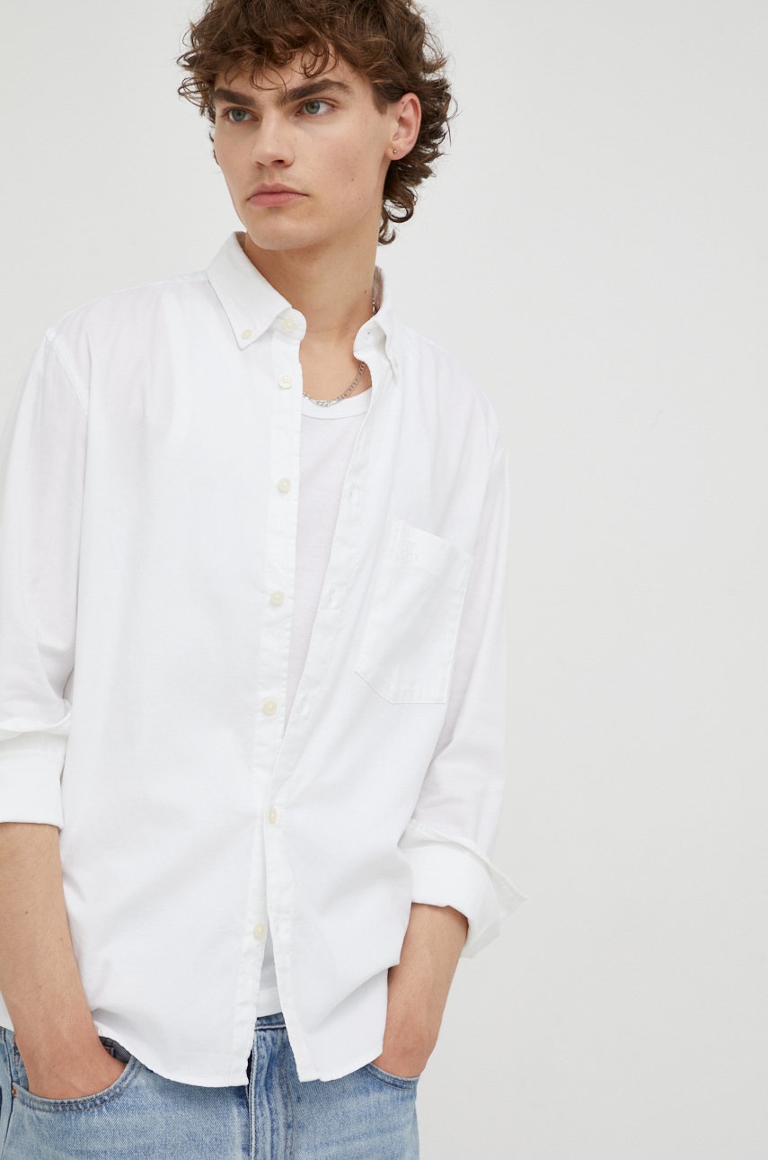 

Памучна риза Marc O'Polo мъжка в бяло със стандартна кройка с яка с копче, Бял