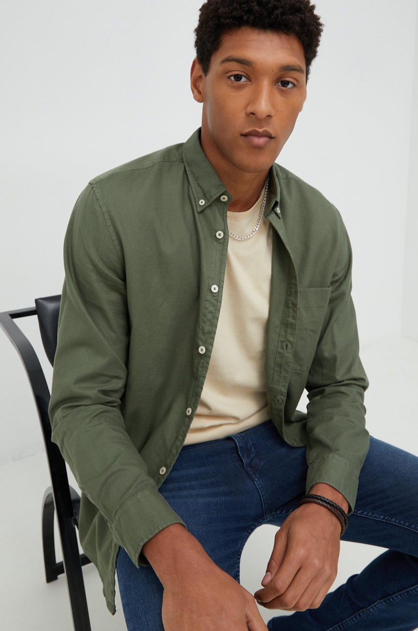 

Хлопковая рубашка Marc O'Polo мужская цвет зелёный regular воротник button-down