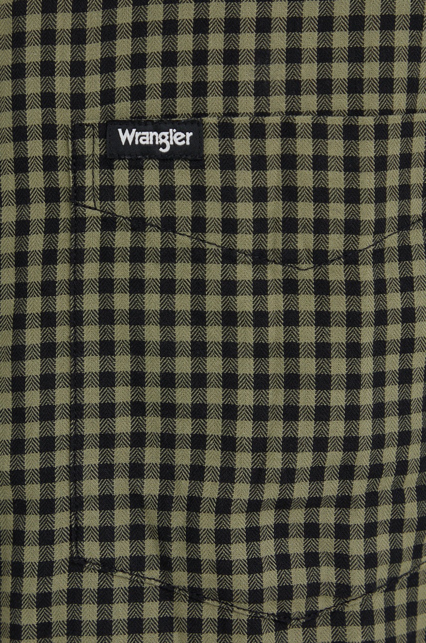 

Хлопковая рубашка Wrangler мужская цвет зелёный regular классический воротник