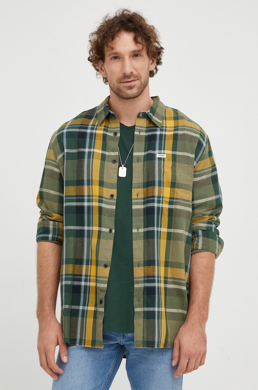 

Памучна риза Wrangler мъжка в зелено със стандартна кройка с класическа яка, Зелен