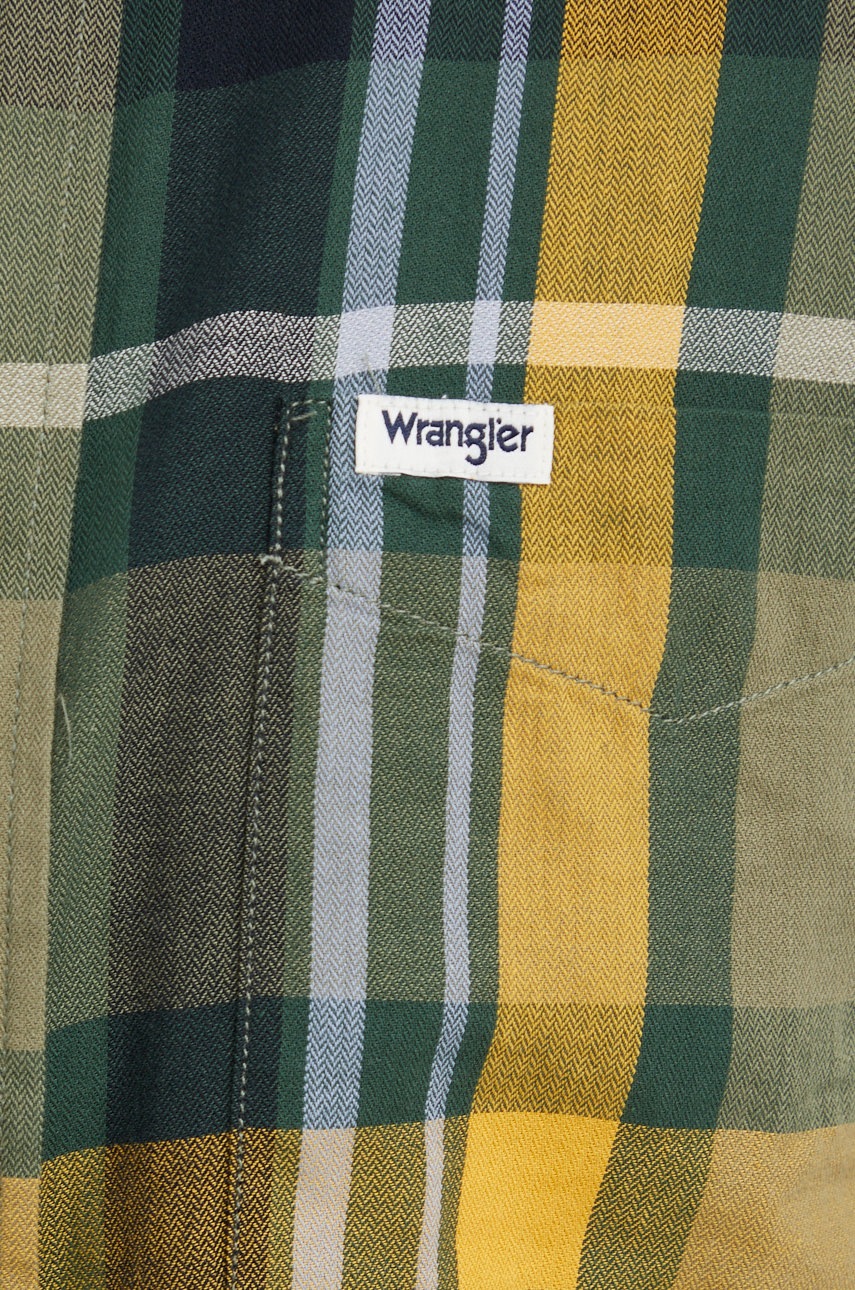

Бавовняна сорочка Wrangler чоловіча колір зелений regular класичний комір