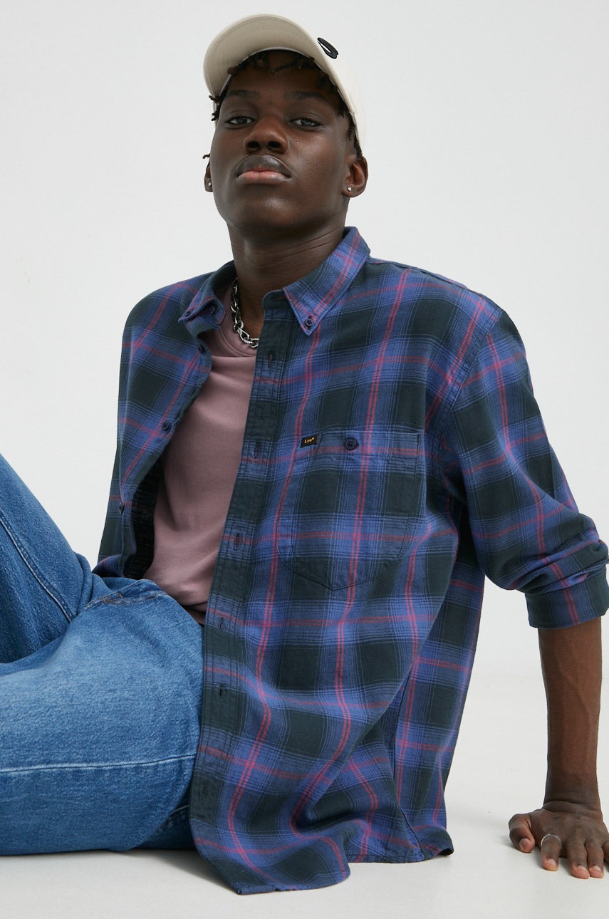 bavlnene-tricko-lee-seda-barva-relaxed-s-limeckem-button-down