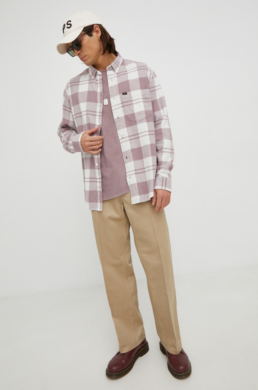 

Хлопковая рубашка Lee мужская цвет розовый relaxed воротник button-down