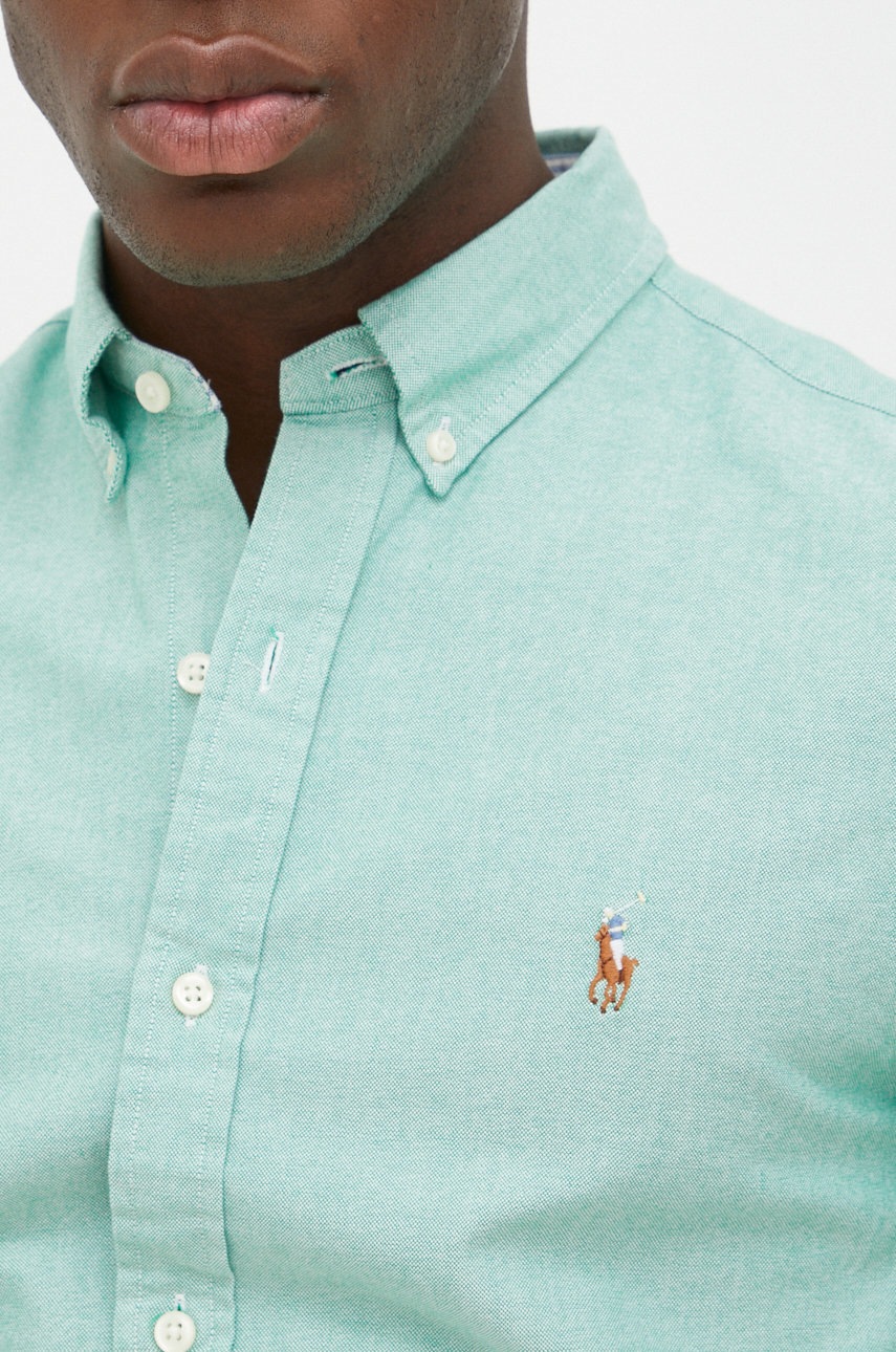 

Хлопковая рубашка Polo Ralph Lauren мужская цвет зелёный regular воротник button-down