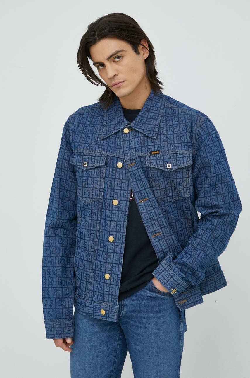 Wrangler geaca jeans X Leon Bridges barbati, culoarea albastru marin, de tranzitie, oversize answear.ro