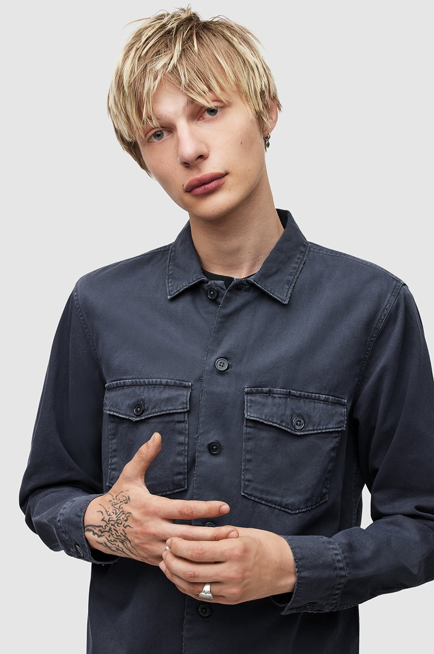 

Хлопковая рубашка AllSaints мужская цвет серый regular классический воротник