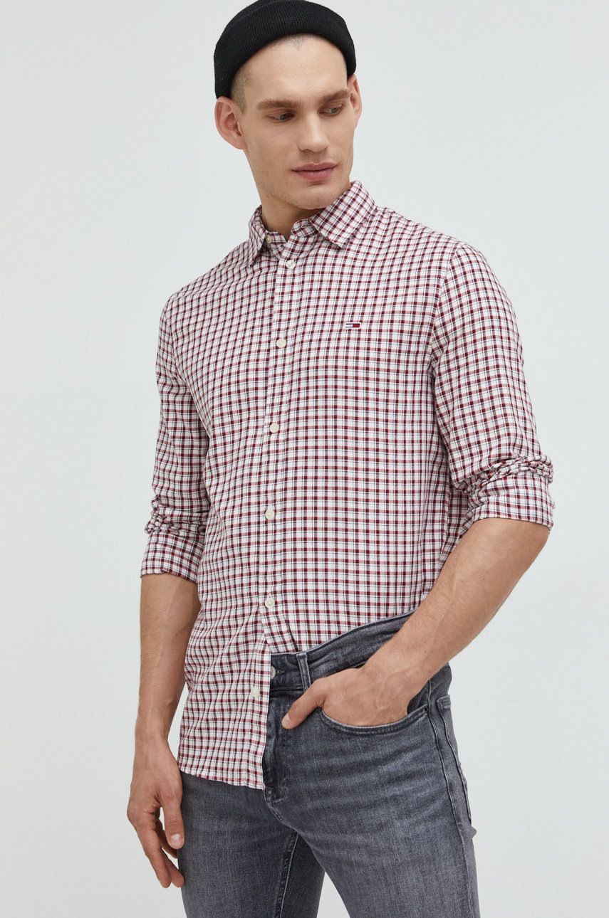

Хлопковая рубашка Tommy Jeans мужская цвет белый regular классический воротник