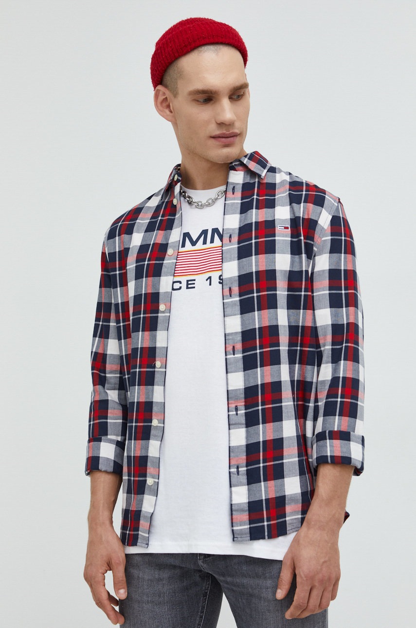 

Памучна риза Tommy Jeans мъжка със стандартна кройка с класическа яка, Многоцветен