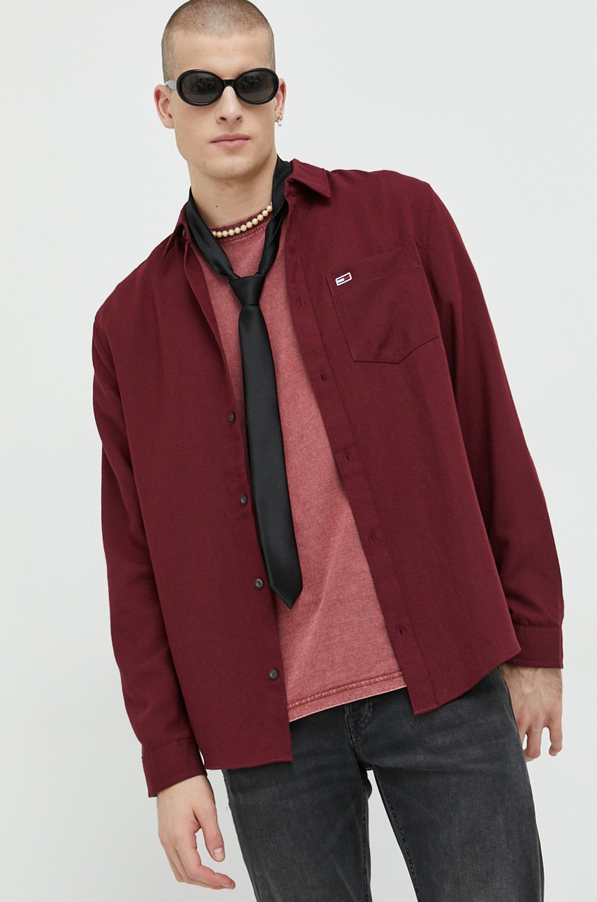 

Риза Tommy Jeans мъжка в бордо със стандартна кройка с класическа яка