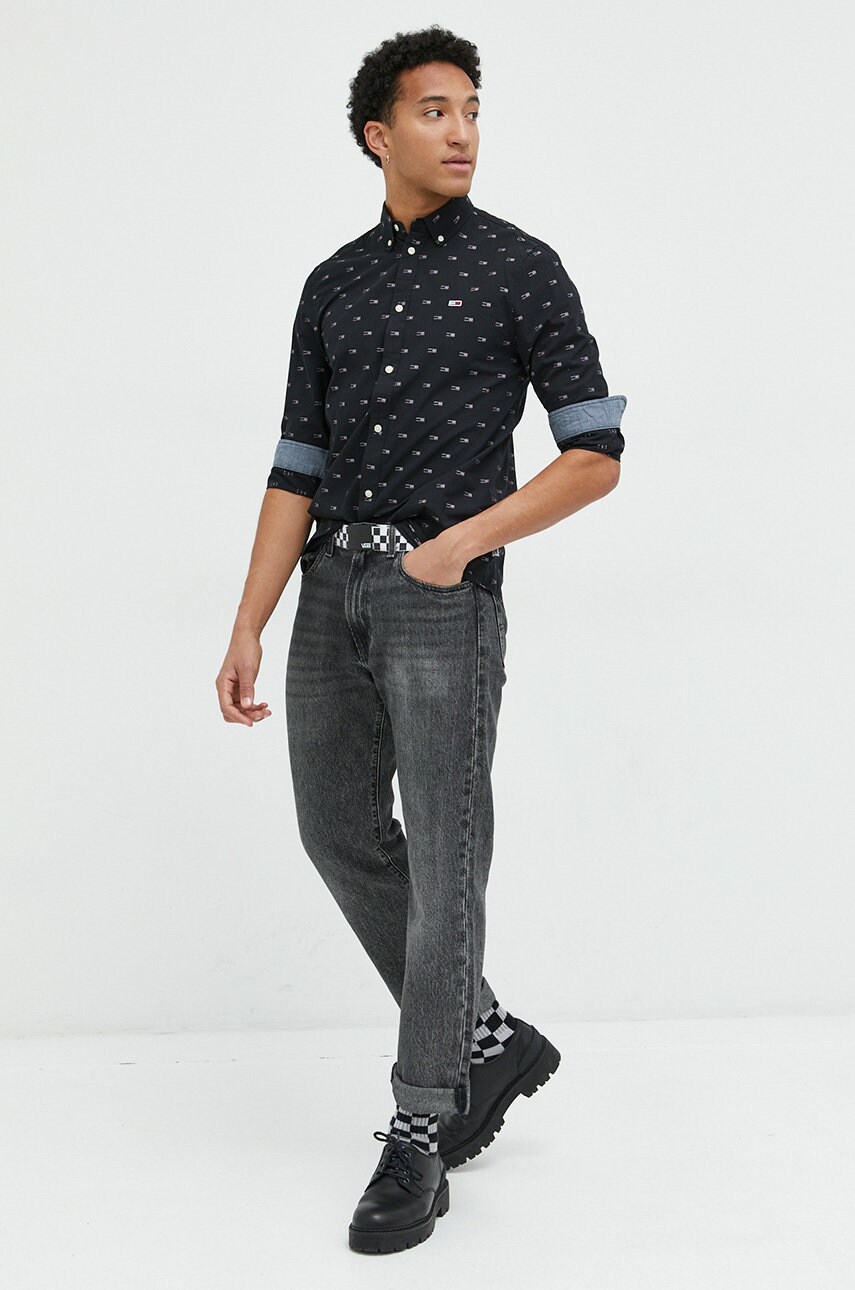 

Бавовняна сорочка Tommy Jeans чоловіча колір чорний regular комір button-down