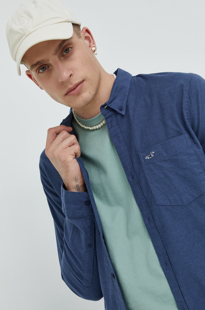Hollister co. camasa barbati, culoarea albastru marin, cu guler button-down, regular